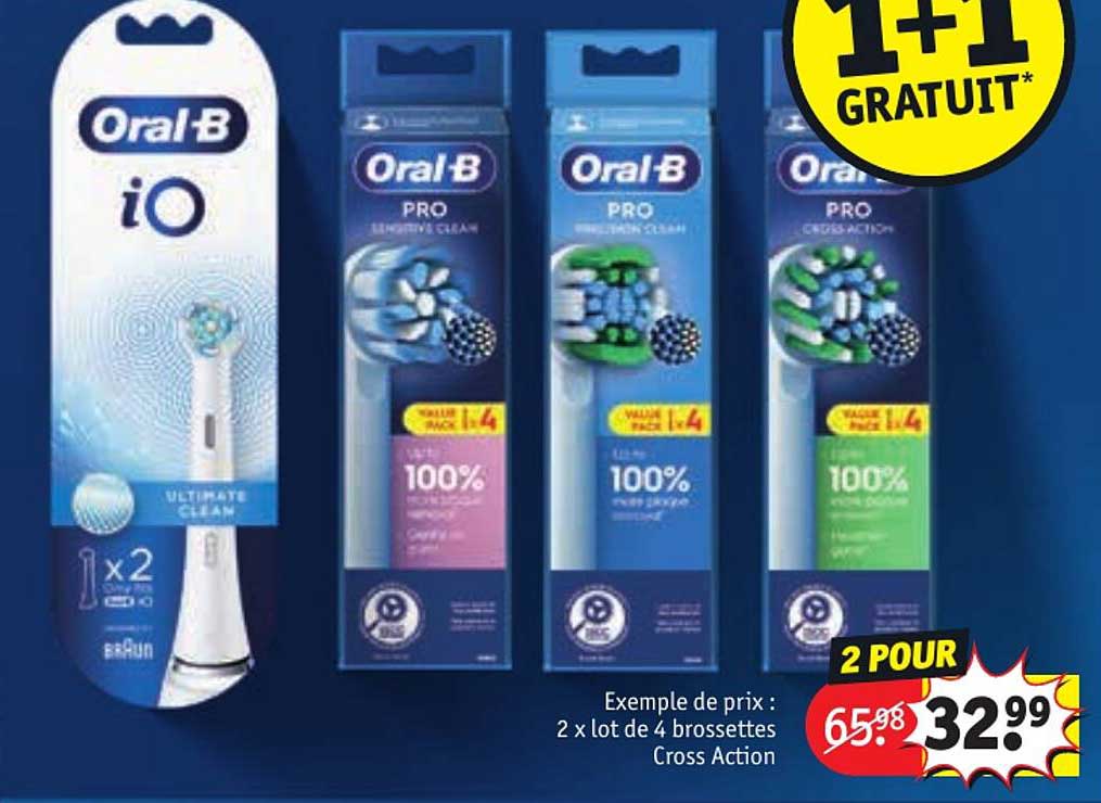 2 x  lot de 4 brossettes cross action oral-b
