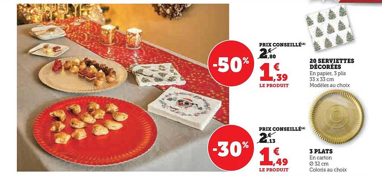20 serviettes décorées, 3 plats