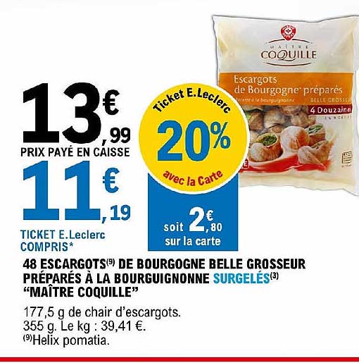 48 escargots de bourgogne belle grosseur préparés à la bourguignonne surgelés "maître coquille"