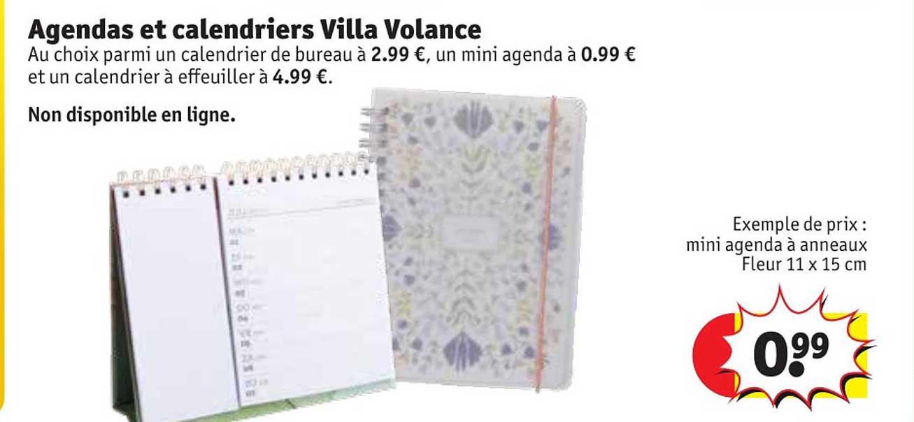 agendas et calendriers villa volance
