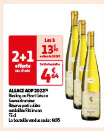 alsace aop 2022 riesling ou pinot gris ou gewurztraminer réserve particulière médaillée rittimann