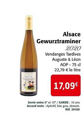 alsace gewurztraminer 2020 vendanges tardives auguste & léon aop