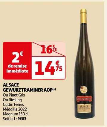 alsace gewurztraminer aop ou pinot gris ou riesling cattin frères médaille 2022 magnum