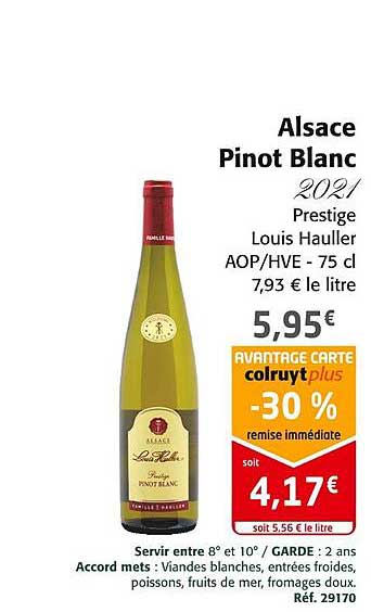 alsace pinot blanc 2021 prestige louis hauller aop/hve