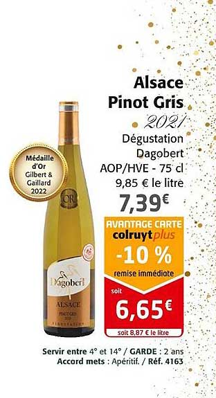 alsace pinot gris 2021 dégustation dagobert aop/hve