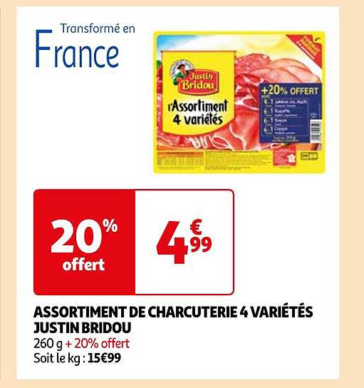 assortiment de charcuterie 4 variétés justin bridou