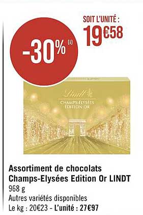 assortiment de chocolats champs-elysées edition or lindt