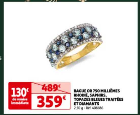 bague or 750 millièmes rhodié, saphirs, topazes bleues traitées et diamants