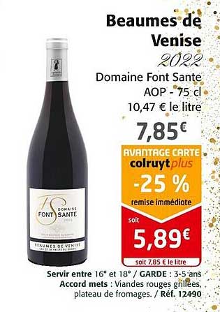 beaumes de venise 2022 domaine font sante aop