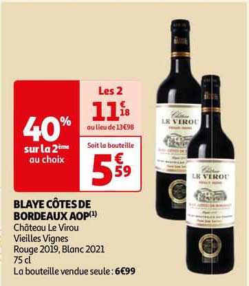 Blaye Côtes De Bordeaux Aop Château Le Virou Vieilles Vignes Rouge 2019, Blanc 2021