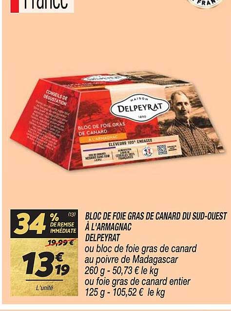 bloc de foie gras de canard du sud-ouest à l'armagnac delpeyrat