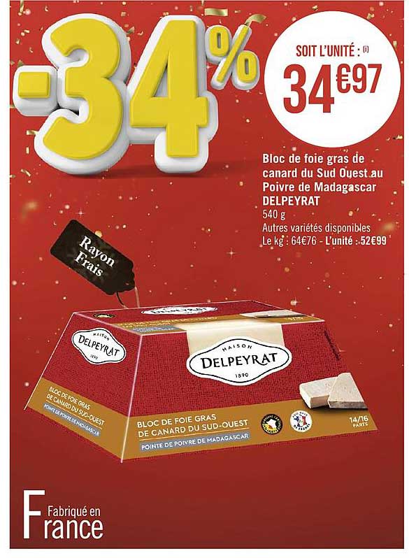 Bloc De Foie Gras De Canard Du Sud-ouest Au Poivre De Madagascar Delpeyrat