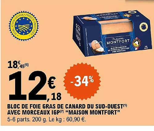 bloc de foie gras de canard du sud-ouest avec morceaux igp "maison montfort"