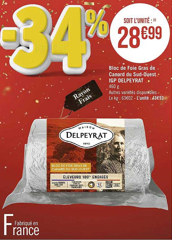 bloc de foie gras de canard du sud-ouest igp delpeyrat