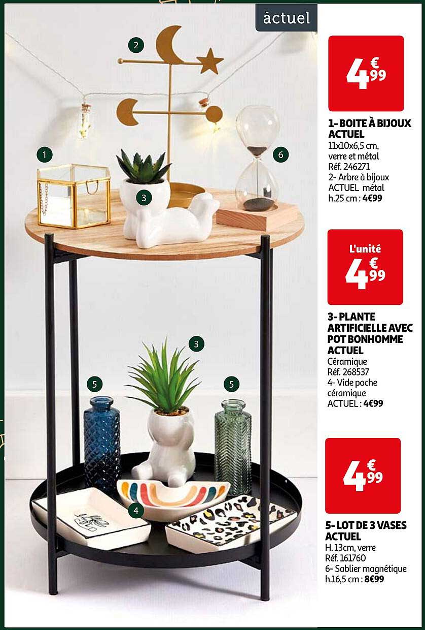 boîte à bijoux actuel, plante artificielle avec pot bonhomme actuel, lot de 3 vases actuel