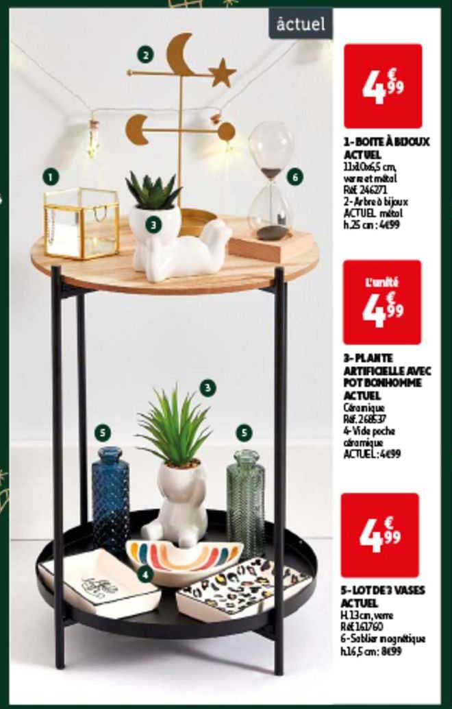 boîte à bijoux actuel, plante artificielle avec pot bonhomme actuel, lot de 3 vases actuel