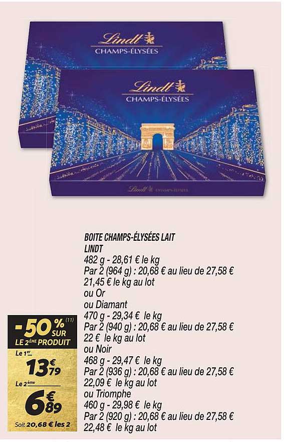 Boîte Champs-élysées Lait Lindt Ou Or Ou Diamant Ou Noir Ou Triomphe