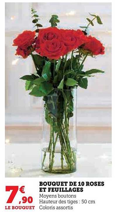 bouquet de 10 roses et feuillages