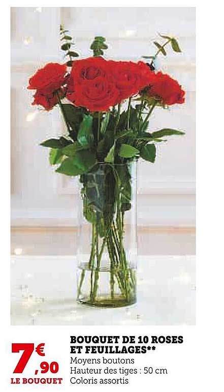bouquet de 10 roses et feuillages