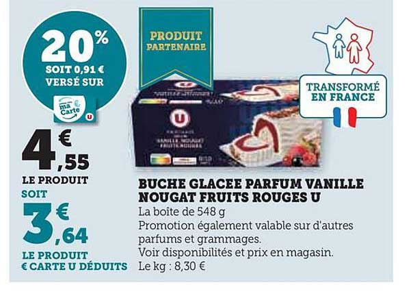 Bûche Glacée Parfum Vanille Nougat Fruits Rouges U