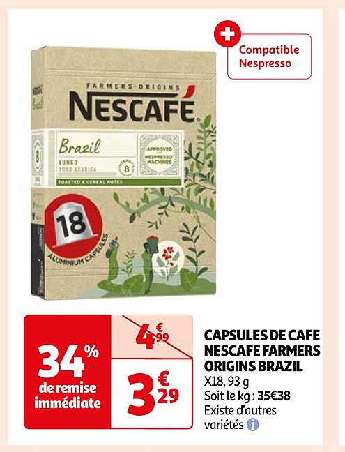 capsules de café nescafé farmers origins brazil