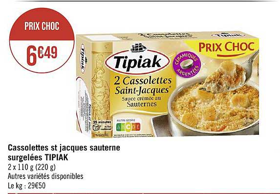 cassolettes st jacques sauterne surgelées tipiak