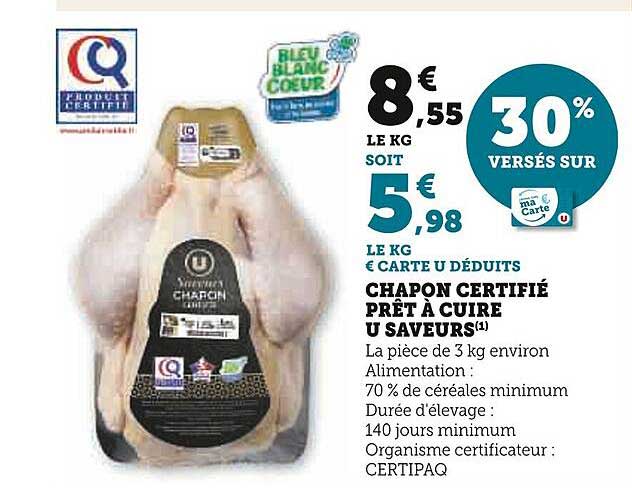 Chapon Certifié Prêt à Cuire U Saveurs