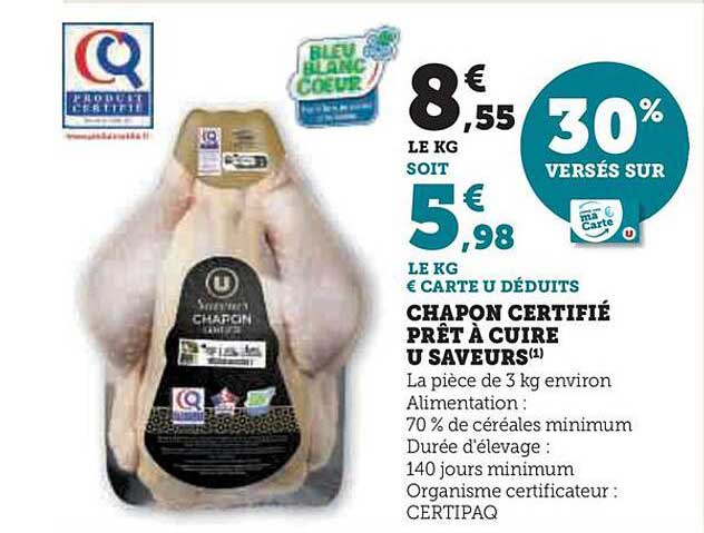 Chapon Certifié Prêt à Cuire U Saveurs
