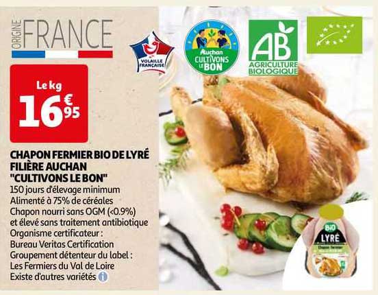 chapon fermier bio de lyré filière auchan "cultivons le bon"