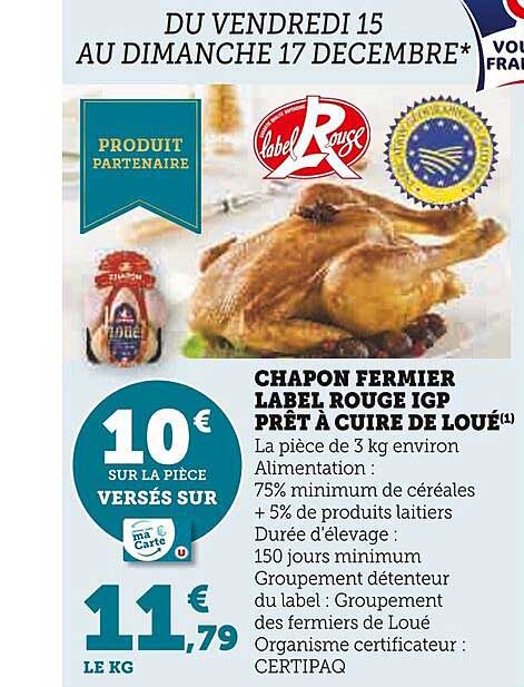 chapon fermier label rouge igp prêt à cuire de loué