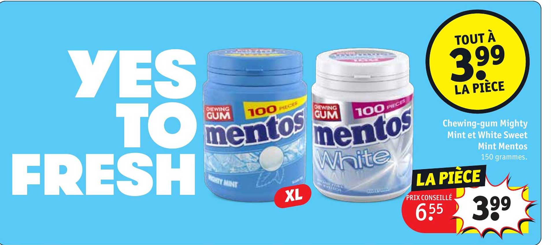 chewing-gum mighty mint et white sweet mint mentos