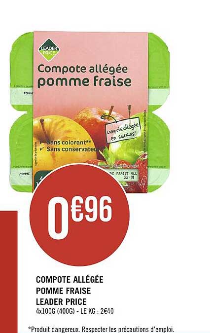 compote allégée pomme fraise leader price