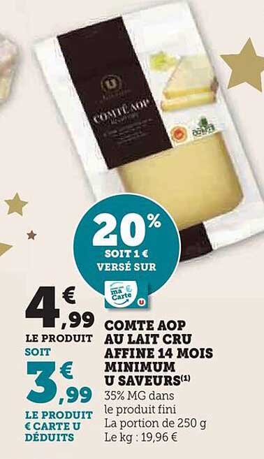comté aop au lait cru affiné 14 mois minimum u saveurs