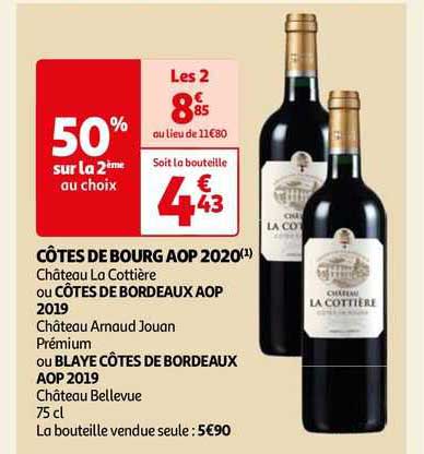 côtes de bourg aop 2020 château la cottière ou côtes de bordeaux aop 2019 château arnaud jouan premium ou blaye côtes de bourdeaux aop 2019 château bellevue