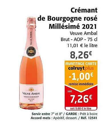 crémant de bourgogne rosé millésimé 2021 veuve ambal
