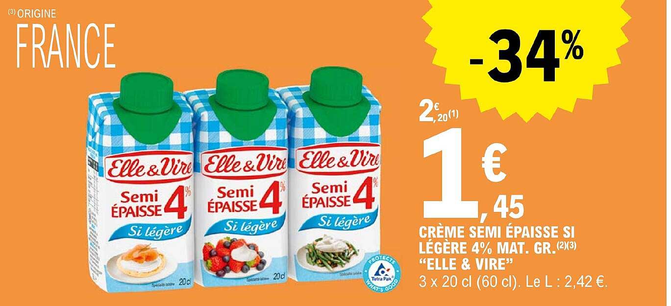crème semi épaisse si légère 4% mat.gr. "elle & vire"