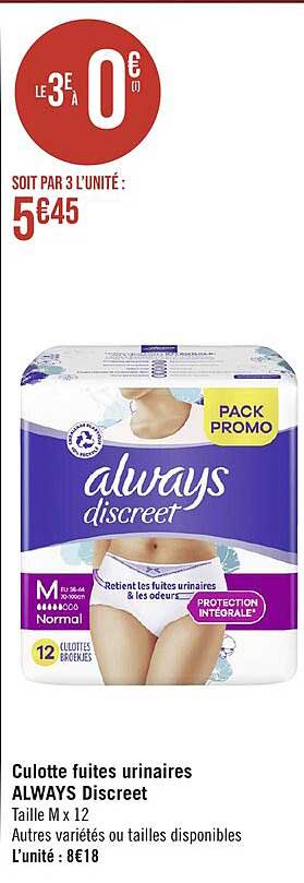 culotte fuites urinaires always discreet