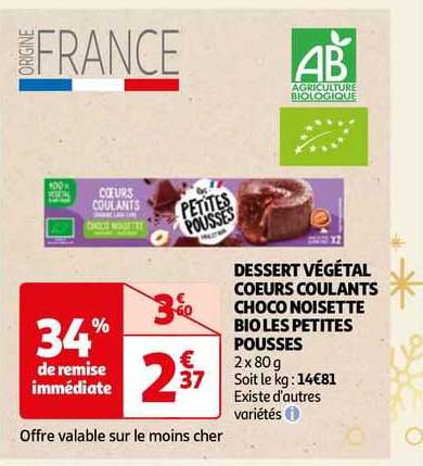 dessert végétal cœurs coulants choco noisette bio les petites pousse