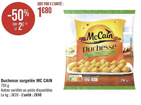 duchesse surgelée mc cain