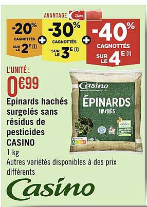 épinards hachés surgelés sans résidus de pesticides casino