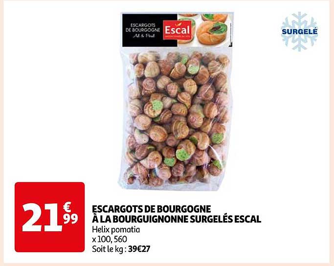 escargots de bourgogne à la bourguignonne surgelés escal