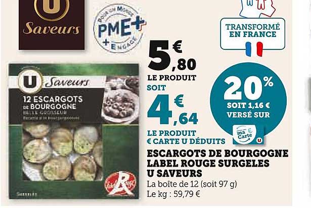Escargots De Bourgogne Label Rouge Surgelés U Saveurs