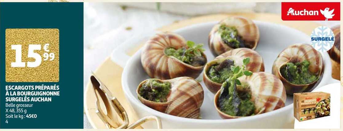 escargots préparés à la bourguignonne surgelés auchan