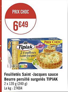 feuilletés saint-jacques sauce beurre persillé surgelés tipiak