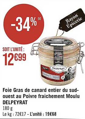 foie gras de canard entier du sud-ouest au poivre fraîchement moulu delpeyrat