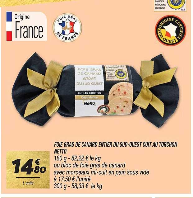 foie gras de canard entier du sud-ouest cuit au torchon netto