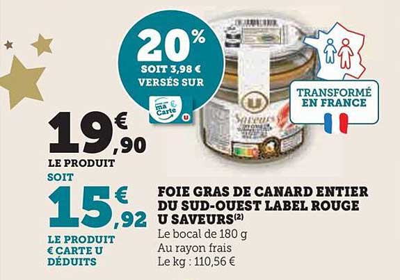 Foie Gras De Canard Entier Du Sud-ouest Label Rouge U Saveurs