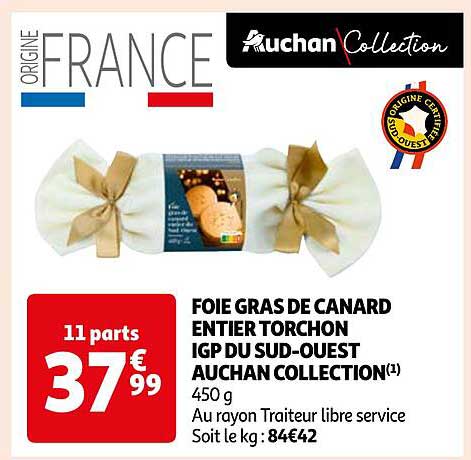 foie gras de canard entier torchon igp du sud-ouest auchan collection