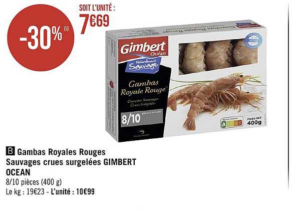 gambas royales rouges sauvages crues surgelées gimbert océan