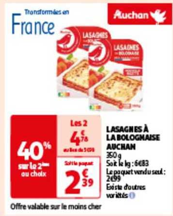 Lasagnes à La Bolognaise Auchan